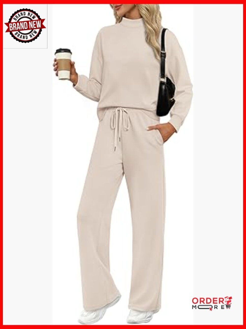 Two Piece Lounge Set Mock Neck Top Wide Leg Pants Travel Airport Outfit Spring